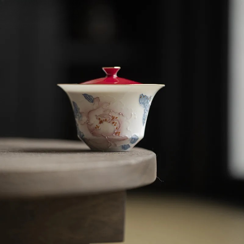 Art And Craft Exclusives - 100ml Hand Drawn Peony Gaiwan High