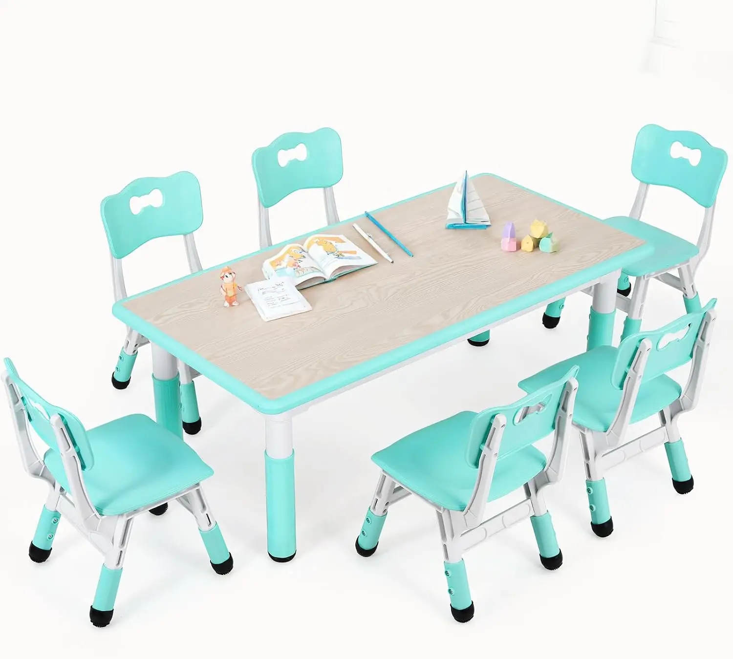 Kids Table and 6 Chairs Set, H - Art Craft For Preschoolers 评论和价格