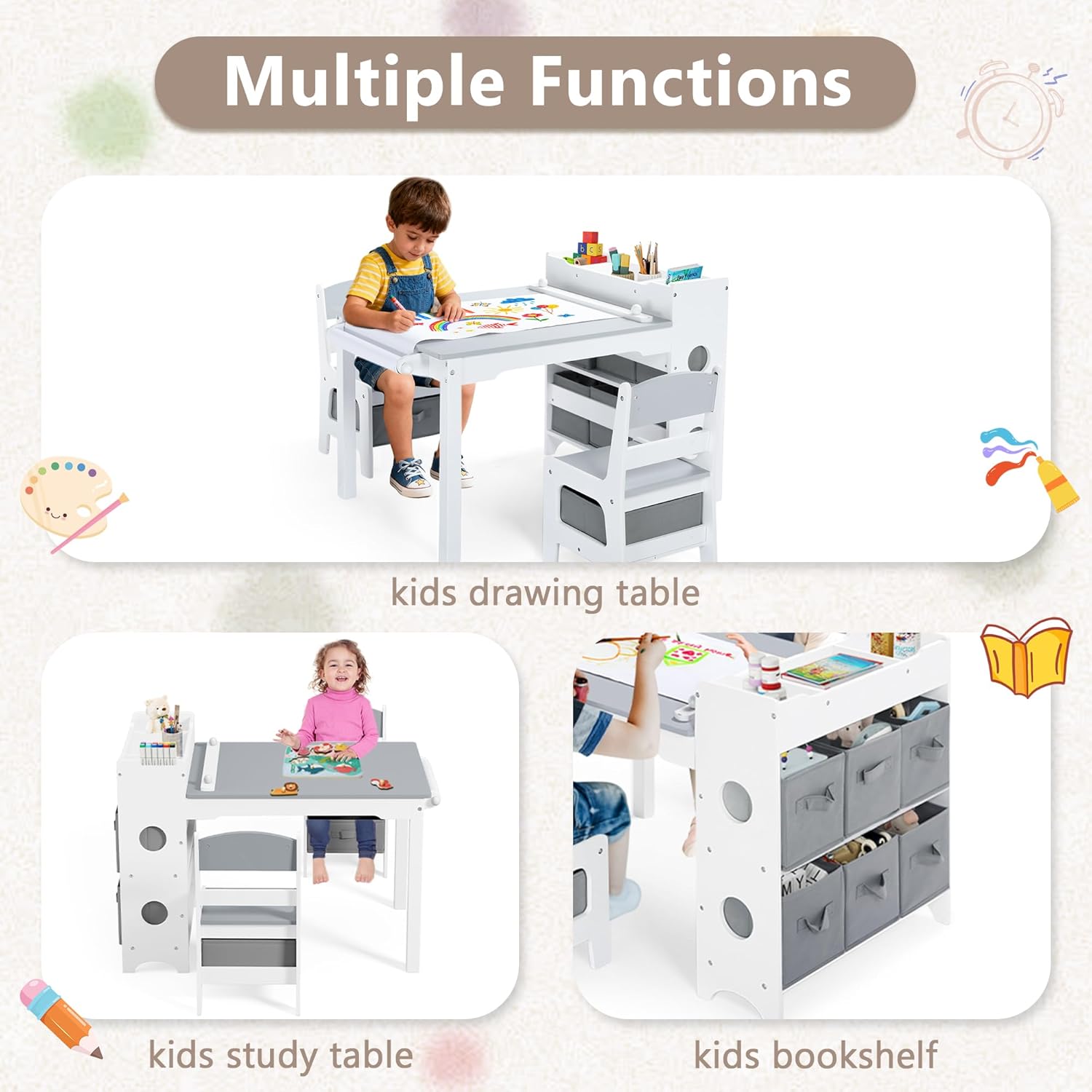 Kids Art Table & Chair Set, Wo - Art And Craft For Nursery 评论和价格